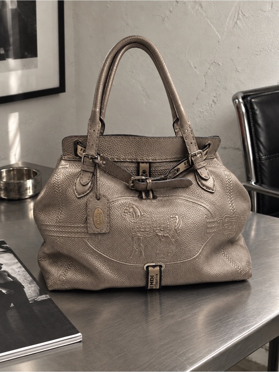 Fendi Handbags - Authentic Fendi Selleria Metallic Champagne Leather Tote